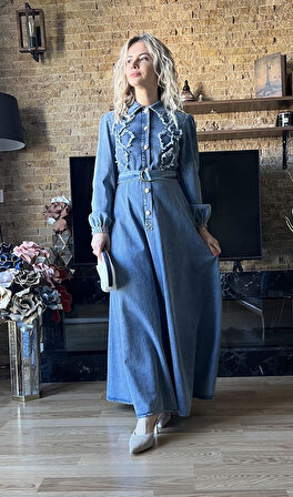 Tesettür Uyumlu Yazlık Denim Kot Elbise - Şık ve Rahat Tasarım