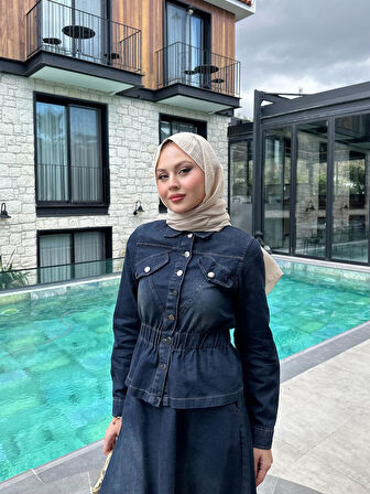 Denim Kot Etek Ceket Takım İkili Tasarım Jean Takım