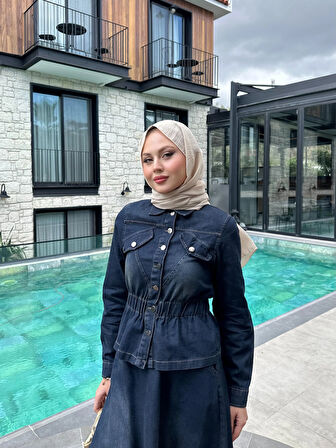 Denim Kot Etek Ceket Takım İkili Tasarım Jean Takım