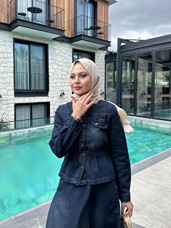 Denim Kot Etek Ceket Takım İkili Tasarım Jean Takım