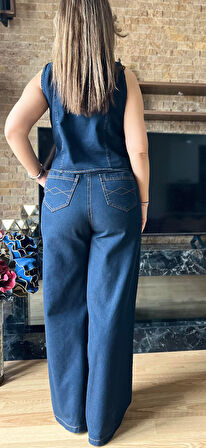 Premium Kalite Denim Kot Yelek Pantolon İkili Takım İkili Jean Takım