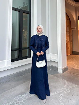 Taş İşlemeli Tasarım Ceket ve Jile Elbise Takım Tesettür Uyumlu Elbise Ceket Takım