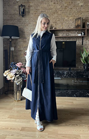 Kadın Kot Boydan Boya Fermuarlı Jile Elbise - Günlük ve Şık Tasarım Denim Elbise