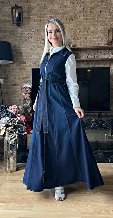 Kadın Kot Boydan Boya Fermuarlı Jile Elbise - Günlük ve Şık Tasarım Denim Elbise