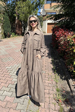Yazlık Jakar Modal Kumaş Jile Elbise ve Ceket İkili Takım İkili Ceket Elbise Takım