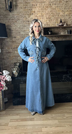 Premium Kalite Bağlama Detaylı Kot Etek Ceket Takım İkili Tasarım Jean Takım