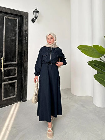 Premium Kalite Denim Kot Etek Ceket Takım İkili Tasarım Jean Takım