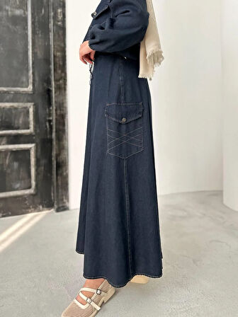 Premium Kalite Denim Kot Etek Ceket Takım İkili Tasarım Jean Takım