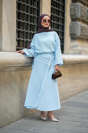 Kadın Müslin Kumaş Bluz ve Etek Tasarım İkili Takım Tesettür Uyumlu Yazlık Takım