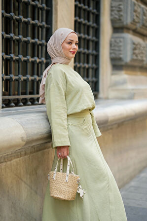 Kadın Müslin Kumaş Bluz ve Etek Tasarım İkili Takım Tesettür Uyumlu Yazlık Takım