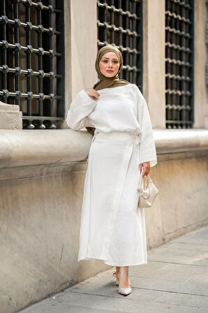 Kadın Müslin Kumaş Bluz ve Etek Tasarım İkili Takım Tesettür Uyumlu Yazlık Takım