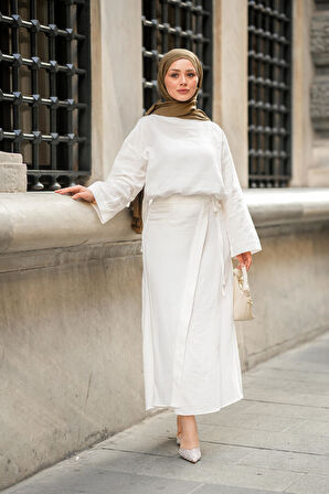 Kadın Müslin Kumaş Bluz ve Etek Tasarım İkili Takım Tesettür Uyumlu Yazlık Takım