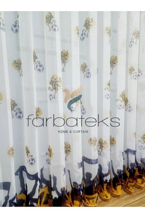 Fb Sarı Kanarya Fener Taraftar Sarı Lacivert 2Kat Pileli Tül Perde