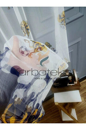 Fb Sarı Kanarya Fener Taraftar Sarı Lacivert 2Kat Pileli Tül Perde