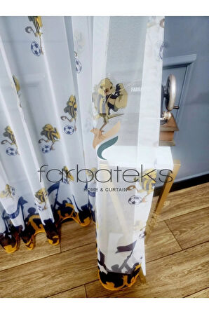 Fb Sarı Kanarya Fener Taraftar Sarı Lacivert 3Kat Pileli Tül Perde