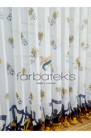 Fb Sarı Kanarya Fener Taraftar Sarı Lacivert 3Kat Pileli Tül Perde