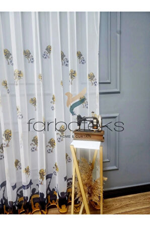 Fb Sarı Kanarya Fener Taraftar Sarı Lacivert 3Kat Pileli Tül Perde