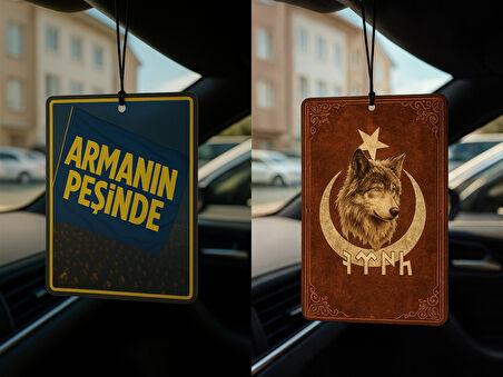 Sarı Lacivert Armanın Peşinde ve Göktürk Türk Kurt - İkili Oto Kokusu - Dekoratif Araç Kokusu ve Aksesuarı
