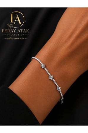 Feray Atak Collection Yıldız Detaylı Silver Bileklik