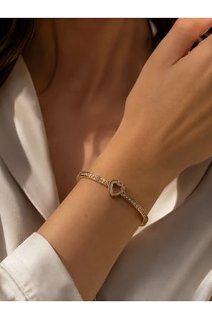 Feray Atak Collection Çelik Taşlı Kalp Detaylı Kelepçe
