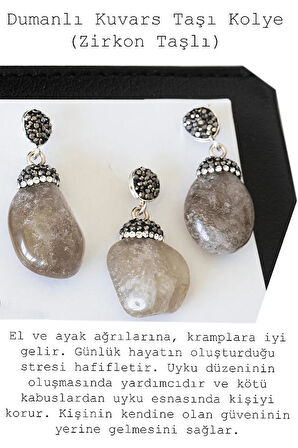 Sertifikalı Zirkon Taşlı Model Ham Dumanlı Kuvars Taşı Kolye