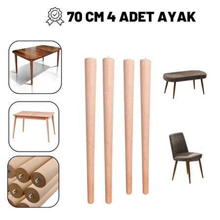 4 Lü Ahşap Konik Ayak 70 Cm APARATLI