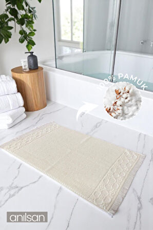 Fesun Ekru Ayak Havlusu - 50x70 Cm, 270 Gr, %100 Pamuk, Spa Ve Otel Banyo Paspası, Günlük Kullanıma Uygun