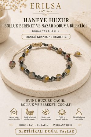 Sertifikalı Haneye Huzur Bolluk Bereket Nazar Koruma Bilekliği Renkli Kuvars Terahertz 6 mm
