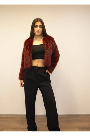 Kadın Bordo Suni Kısa Kürk Mont New-005