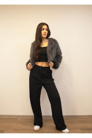 Kadın Gri Suni Kısa Kürk Mont New-005