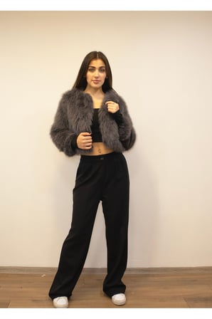 Kadın Taş Suni Kısa Kürk Mont New-005