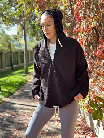 Oversize Unisex Peluş Kapüşonlu Sweatshirt