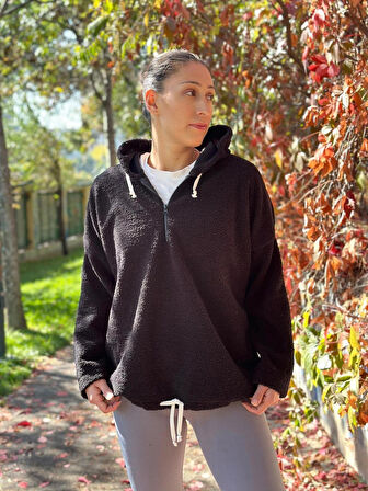 Oversize Unisex Peluş Kapüşonlu Sweatshirt