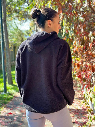 Oversize Unisex Peluş Kapüşonlu Sweatshirt
