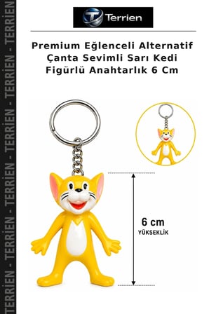 Premium Eğlenceli Alternatif Çanta Sevimli Sarı Kedi Figürlü Anahtarlık 6 Cm