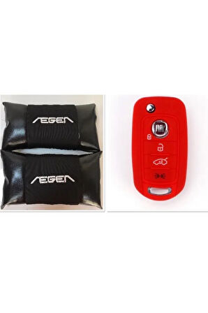 Fiat Egea Silikon Anahtar Koruma Kılıfı Ve 2 Adet Deri Oto Boyun Yastıgı