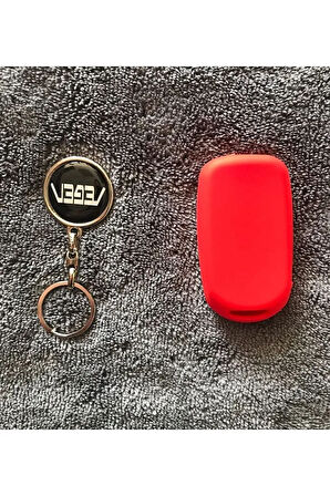 Fiat Egea Uyumlu 1 Adet Metal Çift Yönlü Anahtarlık Ve 1 Adet Kırmızı Silikon Anahtar Kılıfı