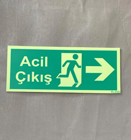 Fosforlu Fotolümen Folyolu Sağ Yönlü Çıkış Exıt Yön Levhası 29x12 Cm