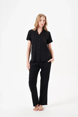 PJS 29006 Kadın Kısa Kol Önden Düğmeli Pijama Takımı