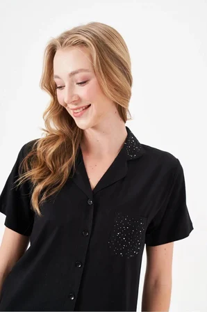 PJS 29006 Kadın Kısa Kol Önden Düğmeli Pijama Takımı