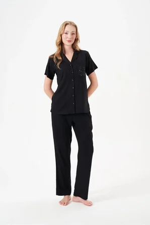 PJS 29006 Kadın Kısa Kol Önden Düğmeli Pijama Takımı