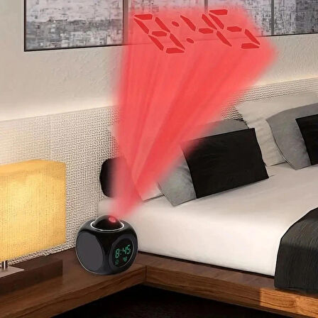Projeksiyonlu LED Çalar Saat Büyük Kırmızı Zaman Gösterimi, Sıcaklık ve Çoklu Alarm, LCD Ekran