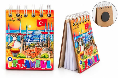 Sanatsal Defter Tasarım Obje Dekoratif Ajanda İİstanbul Temalı Ahşap Magnetli Not Defteri