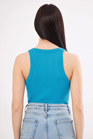  Açık Mavi Likralı Kolsuz Bisiklet Yaka T-shirt Örme Atlet