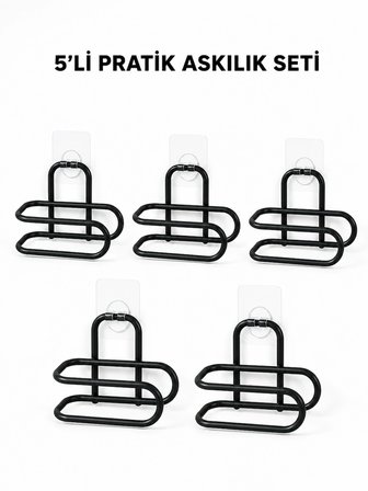 Siyah Metal Wc Kağıtlık Yapışkanlı Tuvalet Kağıdı Rulo Tutucu 5 Adet Avantajlı Set