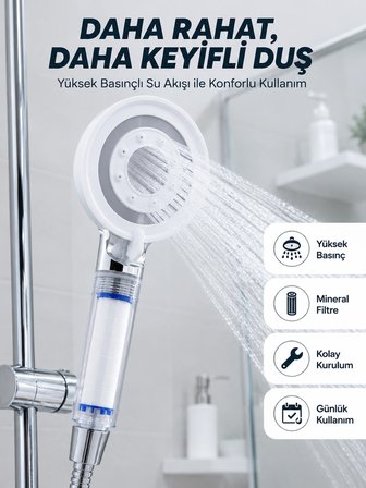 Yüksek Basınçlı Filtreli Duş Başlığı Mineral Filtreli Su Tasarruflu El Duşu
