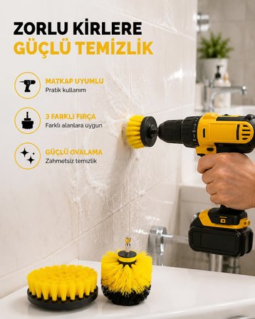 3’lü Matkap Ucu Fırça Seti – Derinlemesine Temizlik, Tüm Yüzeylerle Uyumlu Yeni Nesil