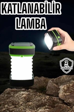 Katlanabilir Kamp Lambası Solar Fener Görünümlü 3 Kademeli Şarjlı