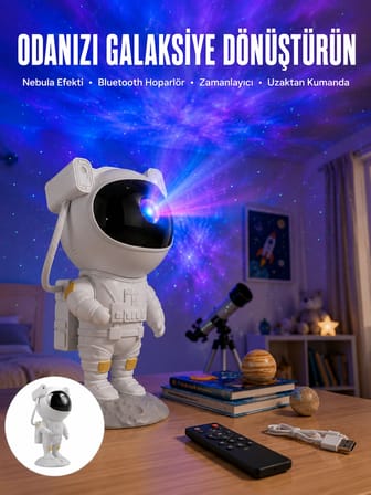 Astronot Bluetooth Hoparlör Gökyüzü Projektör Gece Lambası