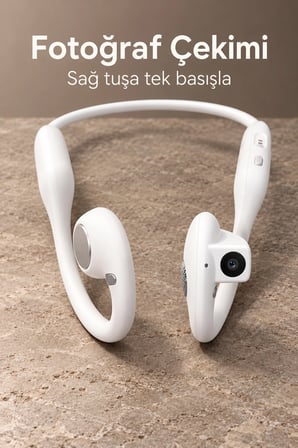 Fotoğraf Çekebilen Bluetooth Kulaklık Mikrofonlu Açık Kulak Tasarım